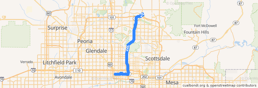 Mapa del recorrido bus SR 51 Rapid OB de la línea  en 피닉스.
