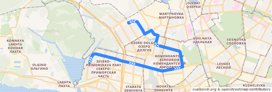 Mapa del recorrido Автобус № 184: улица Оптиков => улица Шаврова de la línea  en 海滨区.