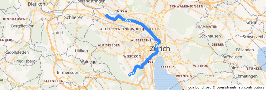 Mapa del recorrido Tram 17: Albisgütli → Werdhölzli de la línea  en Цюрих.