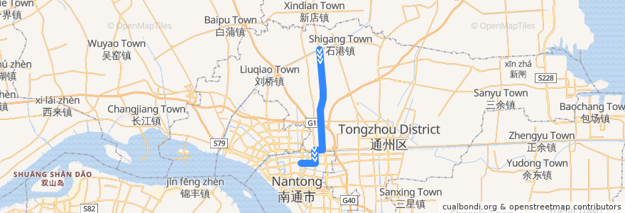 Mapa del recorrido 608路: 石港公安分局 => 校西公交停车场 de la línea  en 南通市.