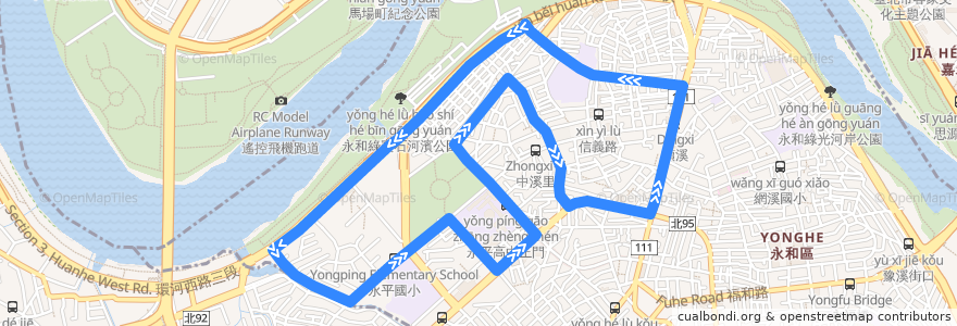 Mapa del recorrido 新北市 F521 永和A線 永平高中(單向循環) de la línea  en 永和區.