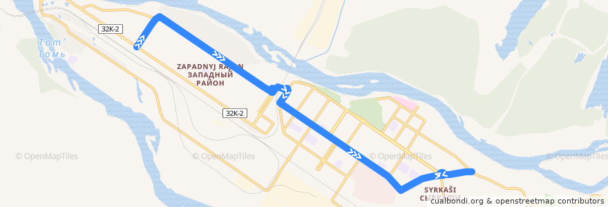 Mapa del recorrido Маршрут №8: Ж-Д Вокзал - Диспетчерская de la línea  en Междуреченский городской округ.