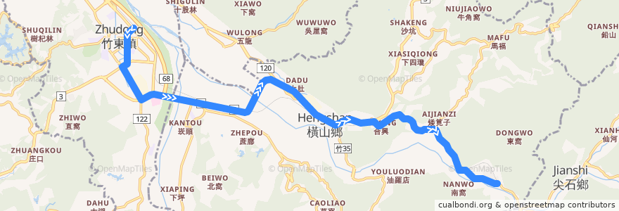 Mapa del recorrido 新竹縣快捷公車6號(竹東火車站→內灣) de la línea  en 新竹縣.