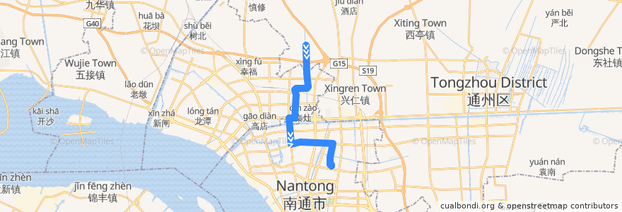 Mapa del recorrido 21路: 横港镇 => 东站公交回车场 de la línea  en 崇川区.