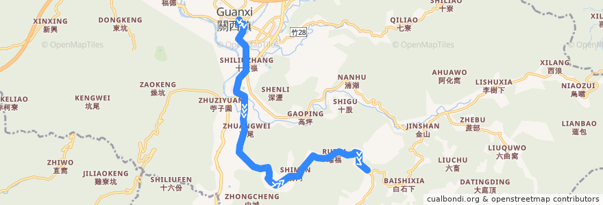 Mapa del recorrido 5639 關西→玉山 de la línea  en Guanxi.