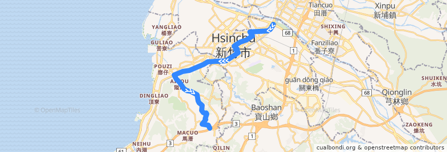 Mapa del recorrido 綠線 經國路口→香山轉運站 de la línea  en Hsinchu.