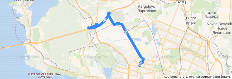 Mapa del recorrido Автобус № 194: станция метро "Комендантский проспект" => ООО "Хендэ Мотор Мануфактуринг Рус" de la línea  en Санкт-Петербург.
