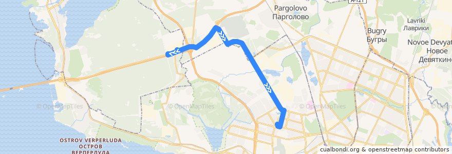 Mapa del recorrido Автобус № 194: ООО "Хендэ Мотор Мануфактуринг Рус" => станция метро "Комендантский проспект" de la línea  en Санкт-Петербург.