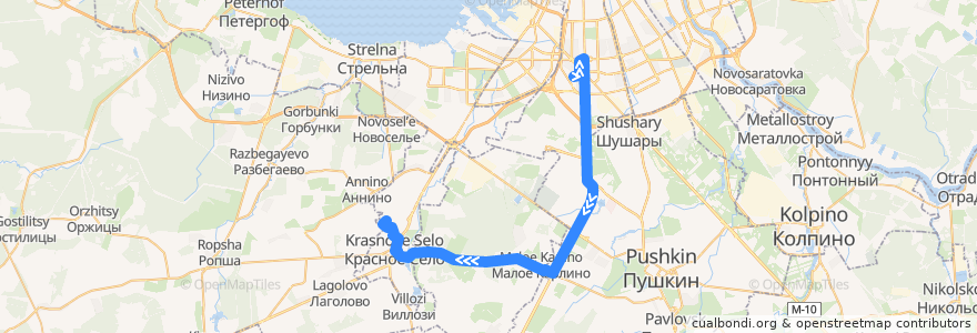 Mapa del recorrido Автобус № 301: улица Костюшко => Геологическая улица de la línea  en Oblast' di Leningrado.