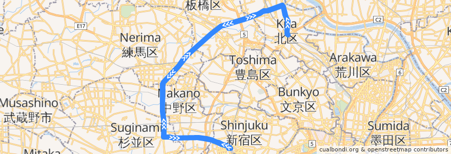 Mapa del recorrido 王78 de la línea  en Tóquio.