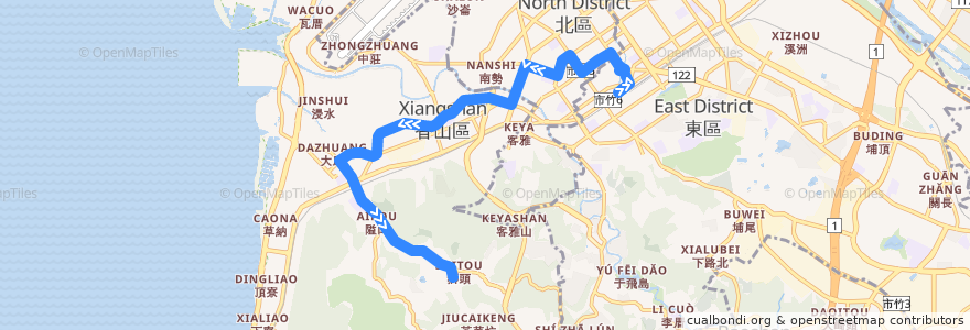Mapa del recorrido 23支 總站→玄奘大學（經牛埔路） de la línea  en Hsinchu.