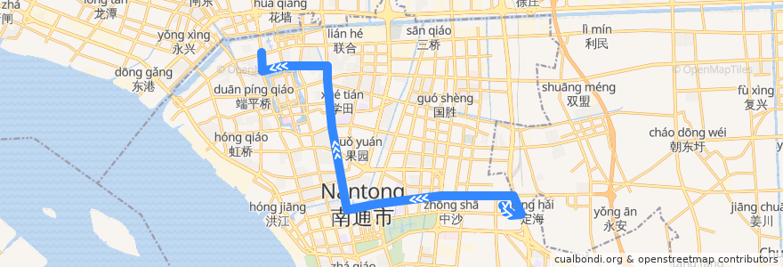 Mapa del recorrido 77路: 农批市场(内) => 通宁大桥南 de la línea  en 崇川区.