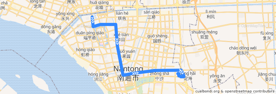 Mapa del recorrido 77路: 通宁大桥南 => 农批市场(内) de la línea  en Чунчуань.