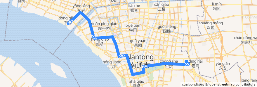 Mapa del recorrido 78路: 通沙汽渡 => 农批市场(内) de la línea  en Chongchuan District.