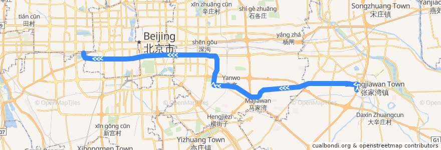 Mapa del recorrido Subway 7 de la línea  en Beijing.