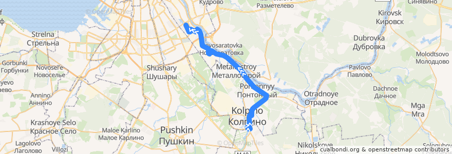 Mapa del recorrido Автобус № 328: Колпино, Оборонная улица => проспект Александровской Фермы de la línea  en Колпинский район.