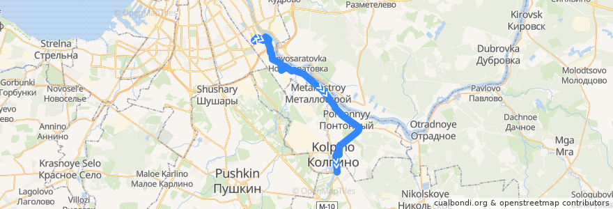 Mapa del recorrido Автобус № 328: проспект Александровской Фермы => Колпино, Оборонная улица de la línea  en Колпинский район.