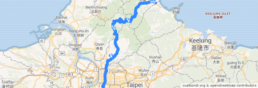Mapa del recorrido 1717 臺北-陽明山-金山(返程) de la línea  en Nouveau Taipei.