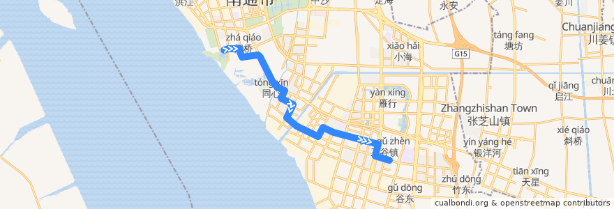 Mapa del recorrido 86路: 园博园回车场 => 工贸技师学院 de la línea  en 崇川区.
