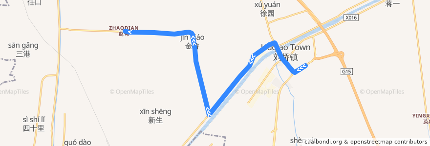 Mapa del recorrido 393路: 刘桥公交停车场 => 赵甸 de la línea  en Tongzhou.