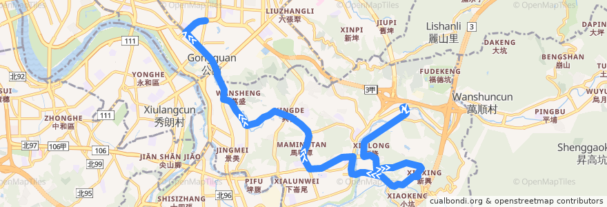 Mapa del recorrido 臺北市 棕11 捷運動物園站-公館 (往程) de la línea  en 文山區.
