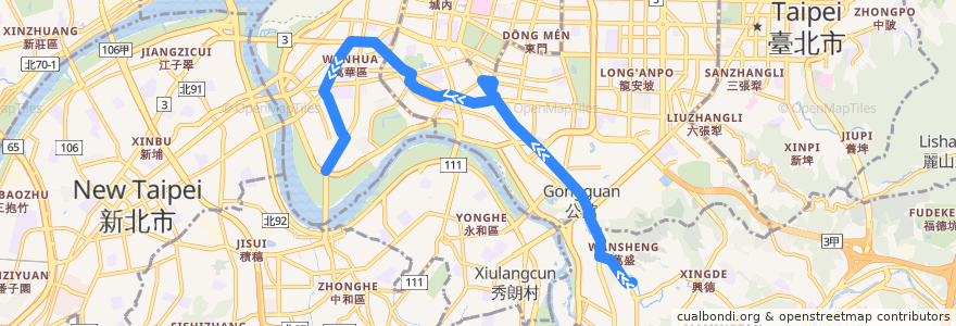 Mapa del recorrido 臺北市 藍28 興隆-東園(往程) de la línea  en Taipei.