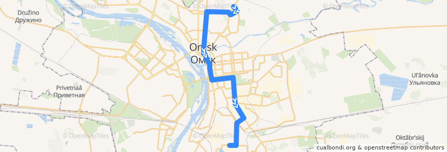 Mapa del recorrido Автобус №49 : 21-я Амурская - ПО Иртыш de la línea  en Omsk.