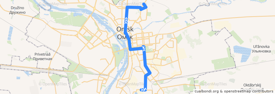 Mapa del recorrido Автобус №49 : ПО Иртыш - 21-я Амурская de la línea  en Omsk.