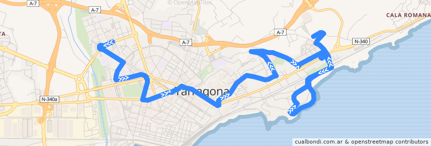 Mapa del recorrido L8 Hospital Joan XXIII - Camí de la Cuixa - Vall de l'Arrabassada de la línea  en Tarragona.