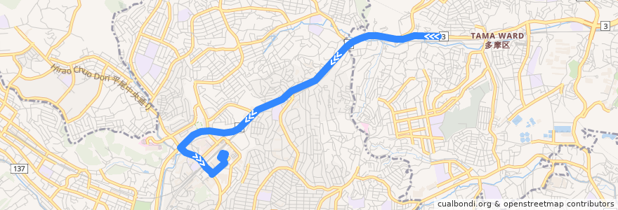 Mapa del recorrido 生田折返場 => 新百合ヶ丘駅 de la línea  en Kawasaki.