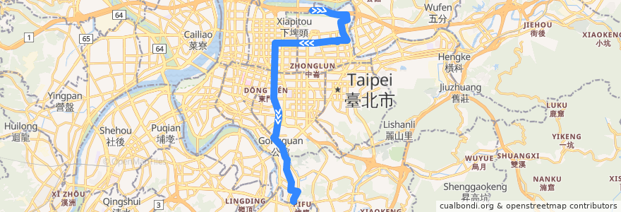 Mapa del recorrido 臺北市 505 撨遠街-景美 (往程) de la línea  en Тайбэй.