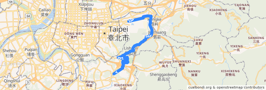 Mapa del recorrido 臺北市 小12 捷運昆陽站-貓纜動物園站 (往程) de la línea  en 臺北市.