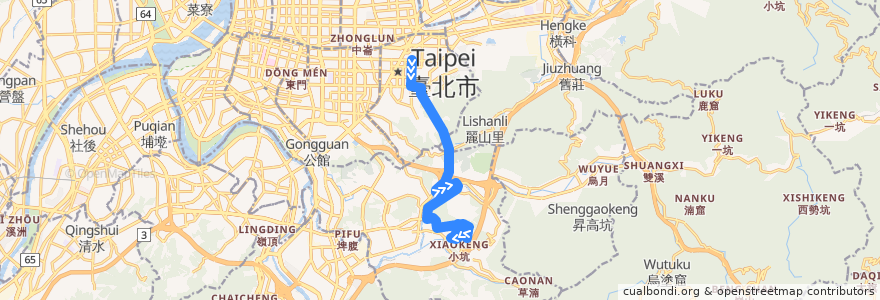 Mapa del recorrido 臺北市 棕21 政大里-捷運市政府站(返程) de la línea  en 臺北市.