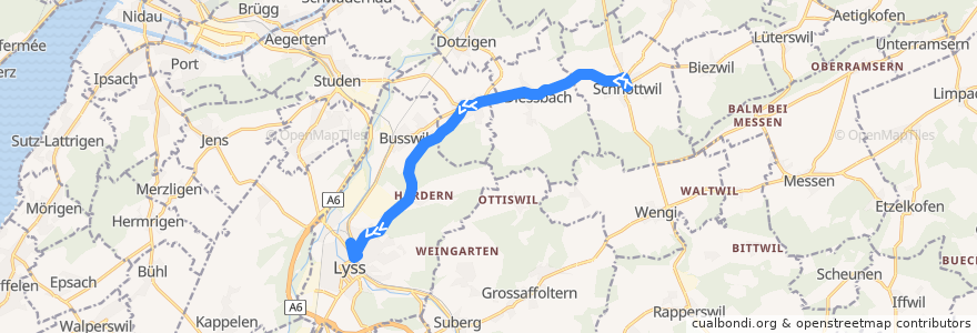 Mapa del recorrido Bus 362: Schnottwil => Lyss de la línea  en Seeland administrative district.