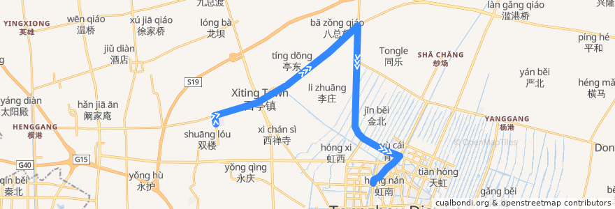 Mapa del recorrido 285路: 西亭中学 => 通州客运站 de la línea  en 通州区.
