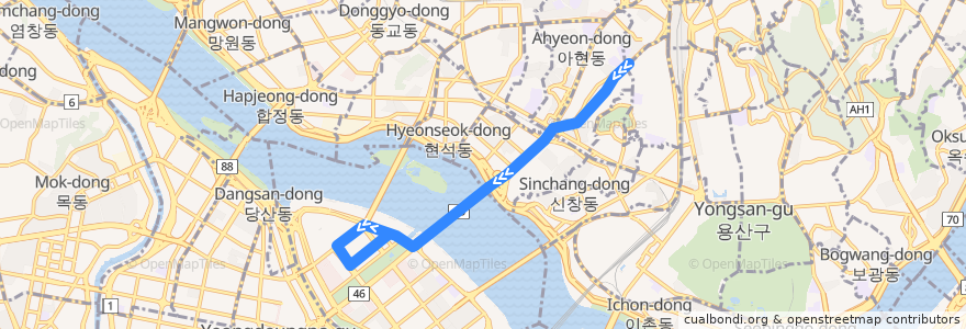 Mapa del recorrido 463 de la línea  en 서울특별시.