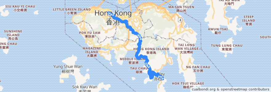 Mapa del recorrido 城巴6號線 Citybus 6 (中環 Central → 赤柱 Stanley (經舂坎角及馬坑 via Chung Hom Kok & Ma Hang)) de la línea  en 香港島 Hong Kong Island.