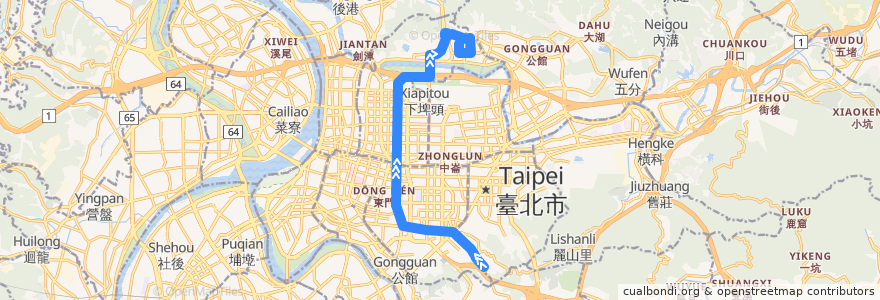 Mapa del recorrido 臺北市 72 麟光-大直 (往程) de la línea  en Тайбэй.