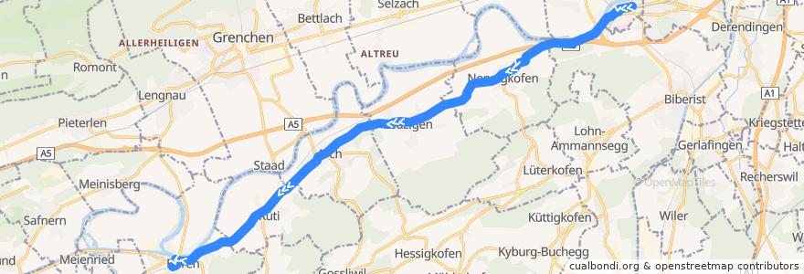 Mapa del recorrido Bus 8: Solothurn => Büren an der Aare de la línea  en 瑞士.