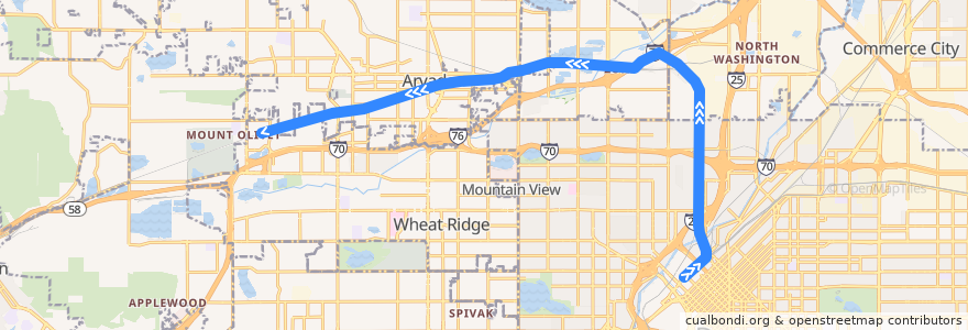 Mapa del recorrido RTD G Line → Wheat Ridge/Ward Road de la línea  en 科罗拉多州 / 科羅拉多州.