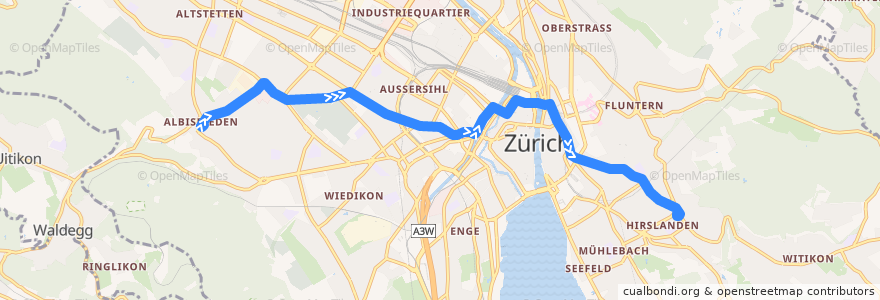 Mapa del recorrido Tram 3: Albisrieden → Klusplatz de la línea  en 蘇黎世.