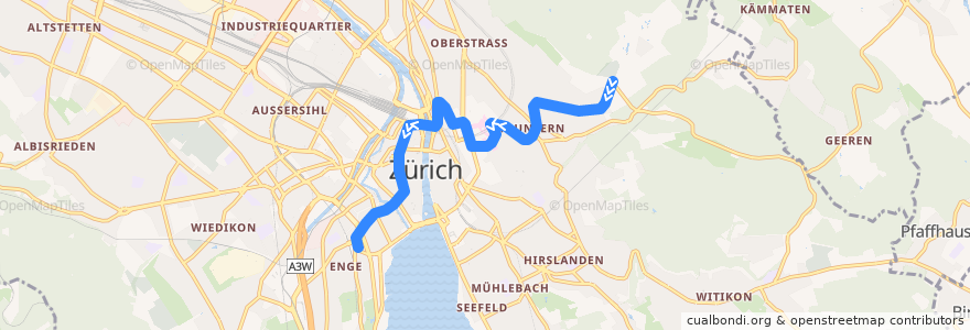 Mapa del recorrido Tram 6: Zoo → Bahnhof Enge de la línea  en 蘇黎世.