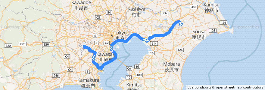 Mapa del recorrido リムジンバス　成田空港⇒新百合ヶ丘駅 de la línea  en 日本.