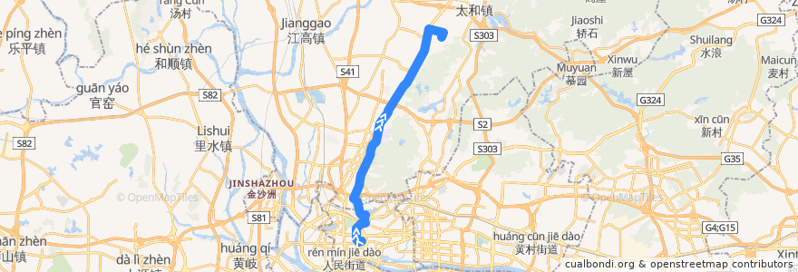 Mapa del recorrido 76A路(农讲所-龙归永兴村总站) de la línea  en 바이윈구.