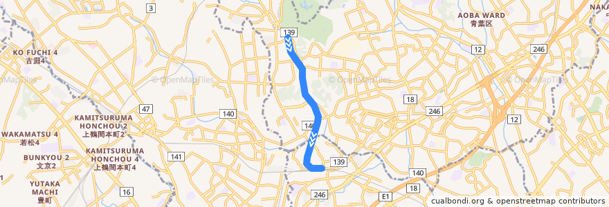 Mapa del recorrido 横浜高速鉄道こどもの国線 de la línea  en 横浜市.