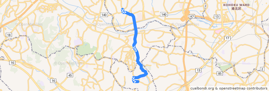 Mapa del recorrido 124系統　石橋⇒笹山団地中央 de la línea  en 横滨市.