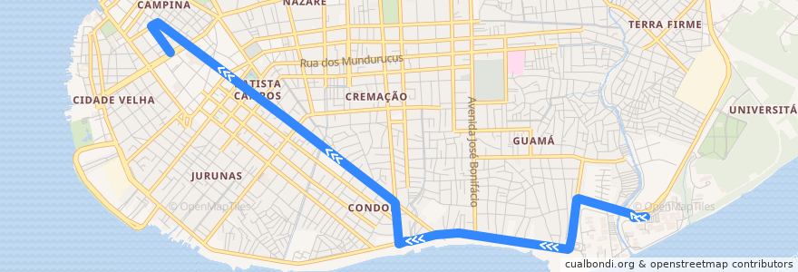Mapa del recorrido UFPA–Padre Eutíquio (ida) de la línea  en 벨렝.