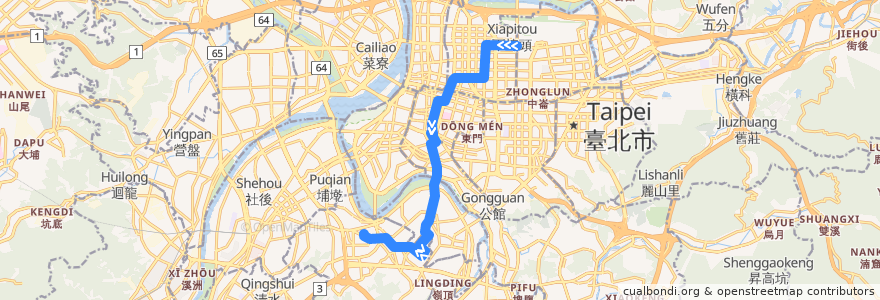 Mapa del recorrido 臺北市 5 中和-行天宮 (往中和) de la línea  en Nouveau Taipei.