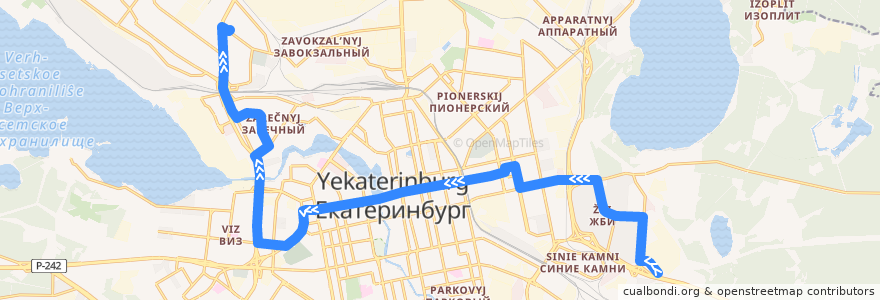 Mapa del recorrido Автобус 61. ТЦ "Сибирский тракт" - Пехотинцев de la línea  en Yekaterinburg Municipality.