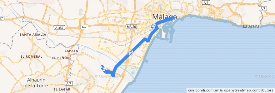Mapa del recorrido Línea A de la línea  en Малага.